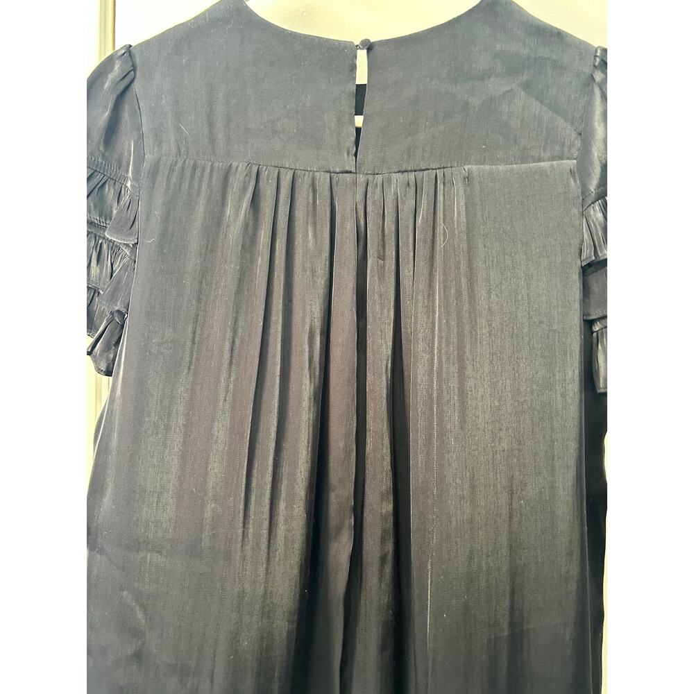 Pinch Mini Dress Small Black Satin Ruffled Sleeve Wedding Guest Whimsigoth - Picture 7 of 10